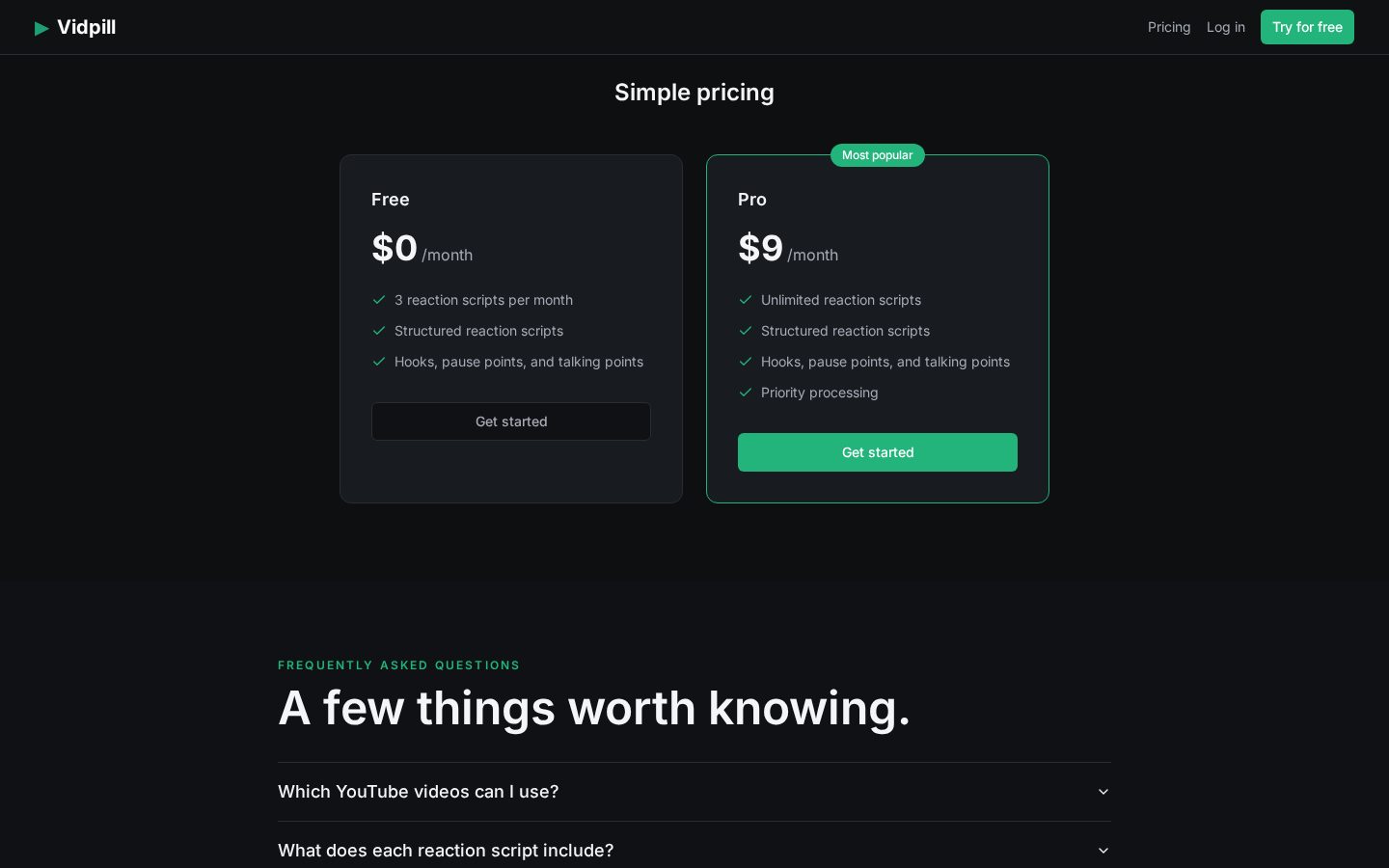 Vidpill Pricing