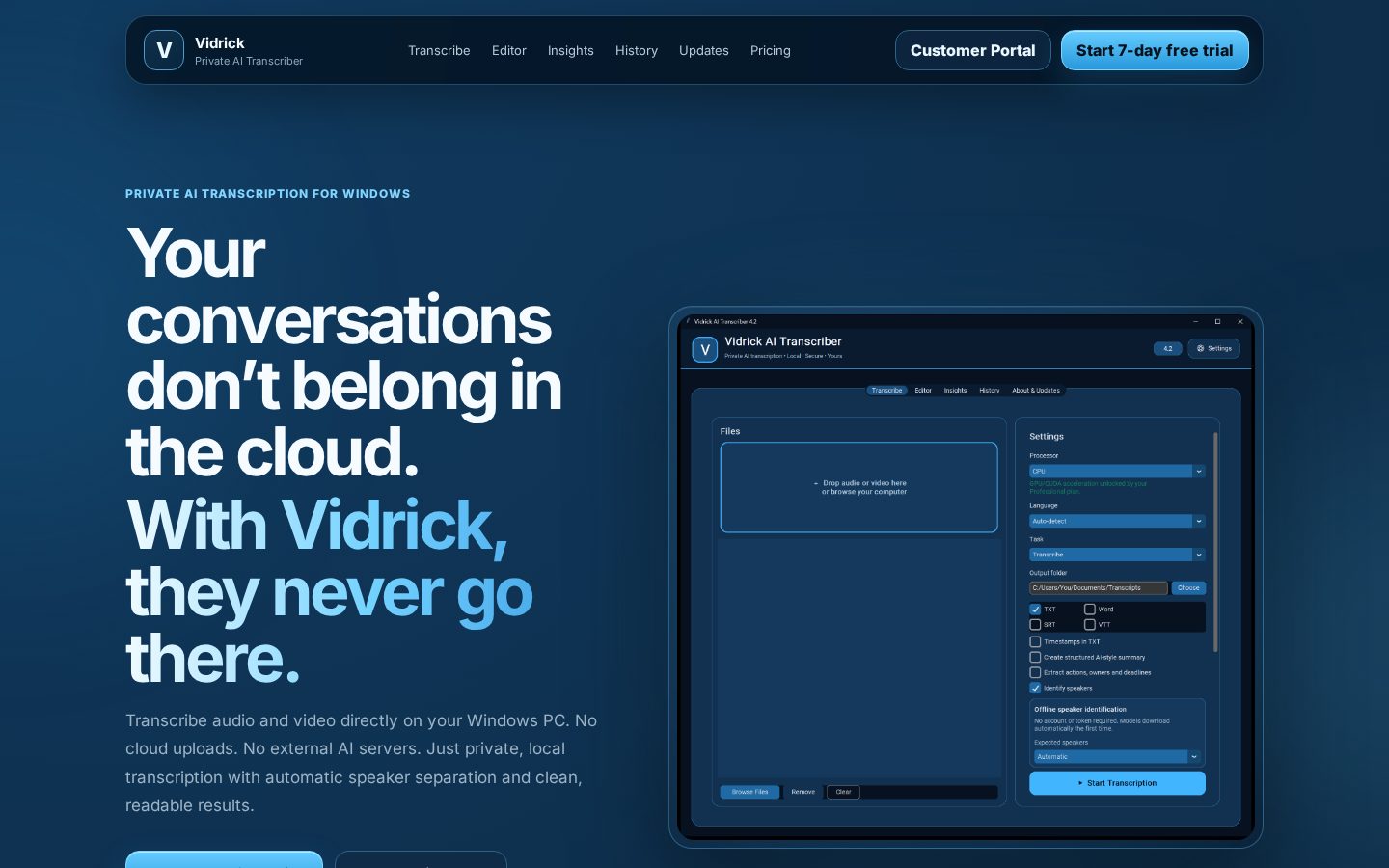 Vidrick AI Transcriber Homepage