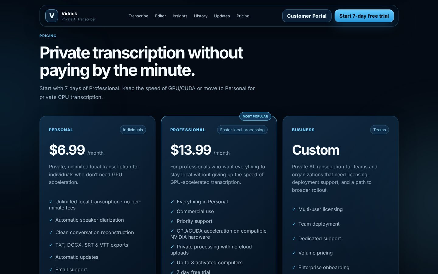 Vidrick AI Transcriber Pricing