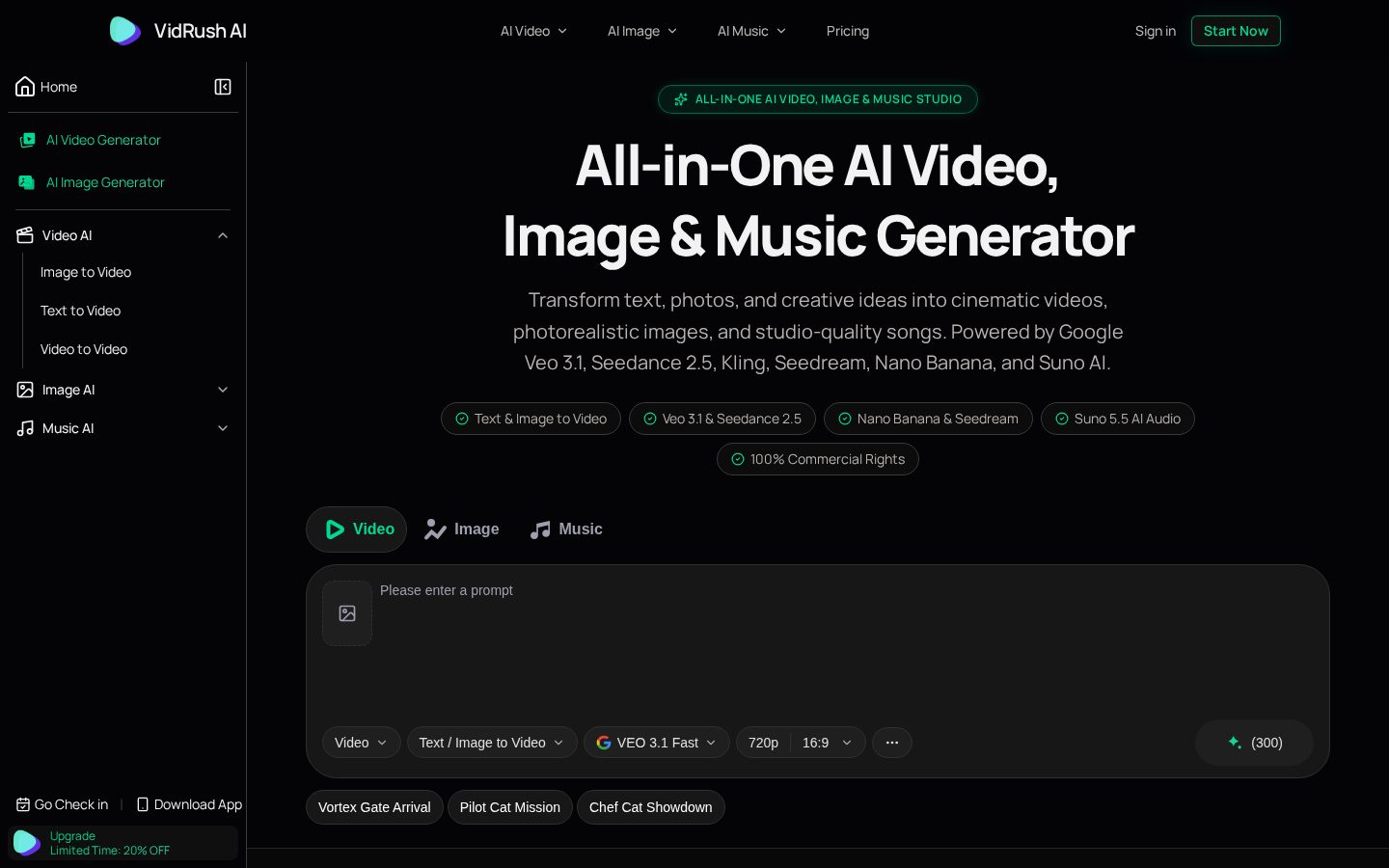 VidRush AI Homepage