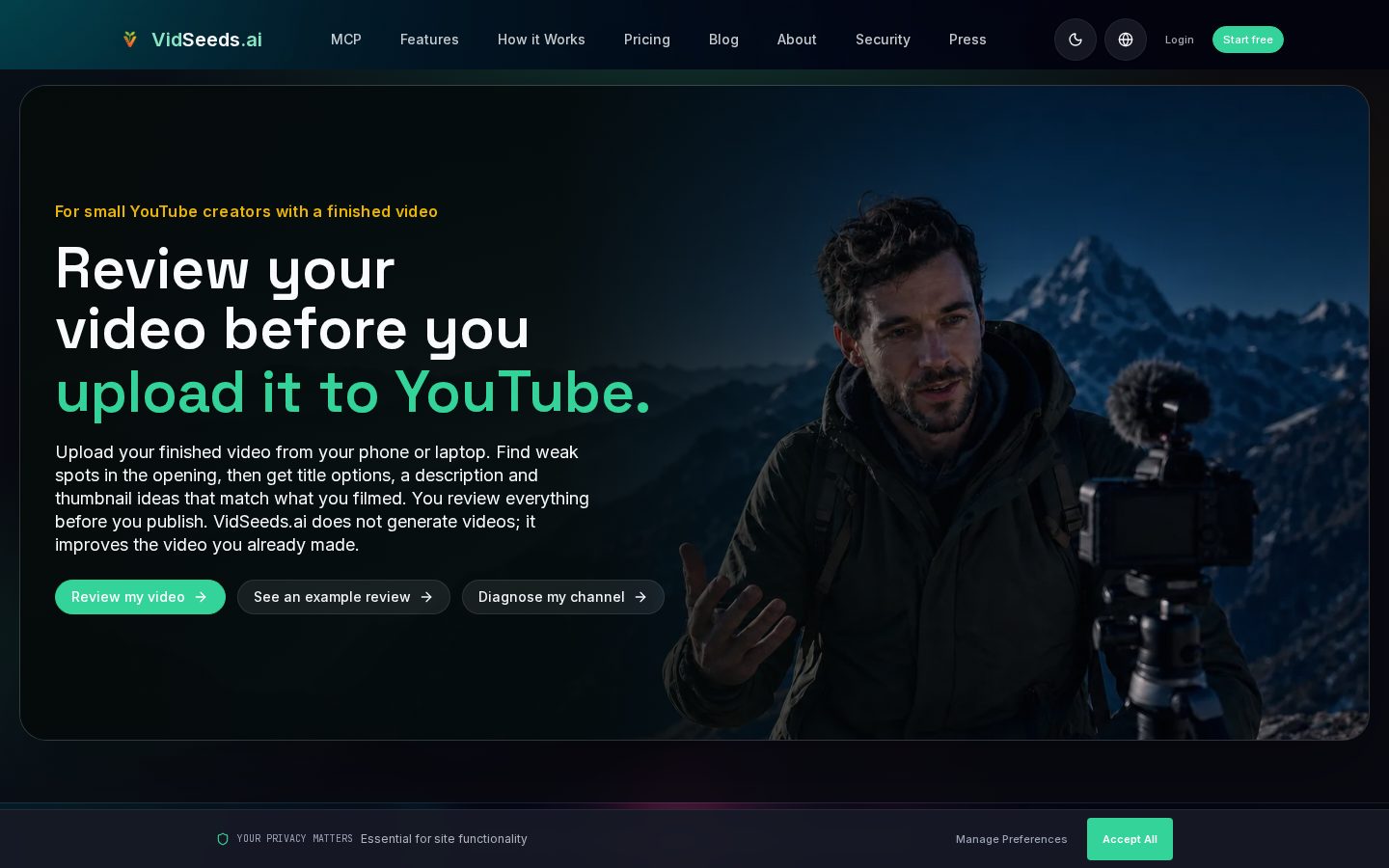 VidSeeds.ai Homepage