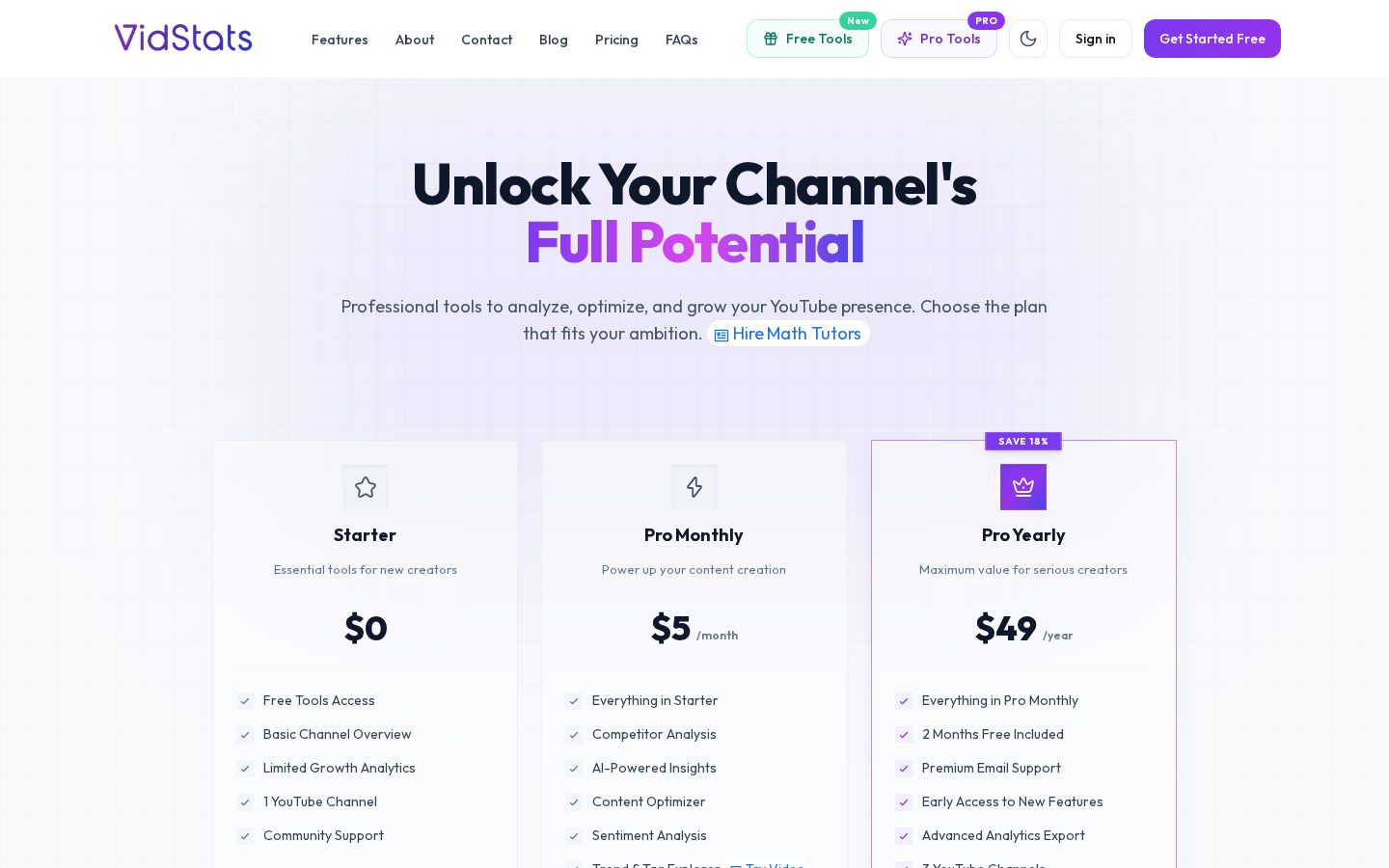 VidStats Pricing