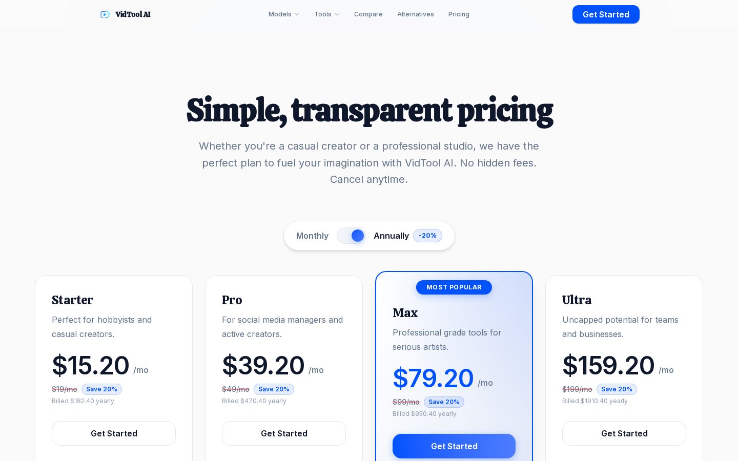 VidTool AI Pricing