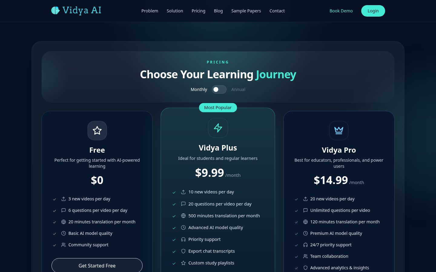 Vidya Ai Pricing