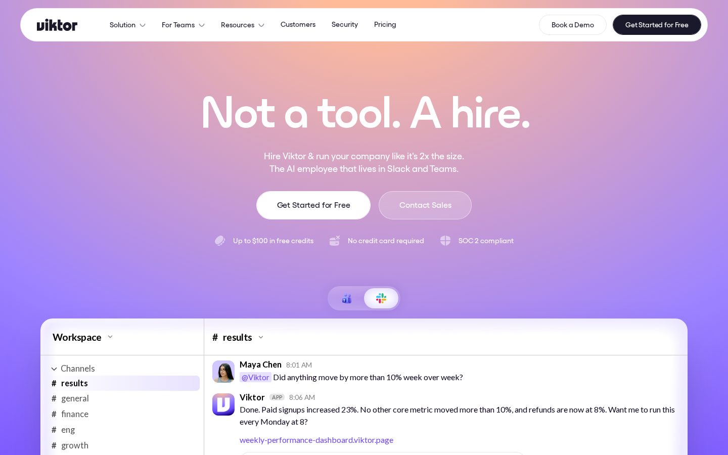 Viktor for Microsoft Teams Homepage