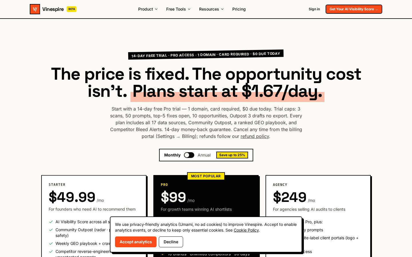 Vinespire Pricing