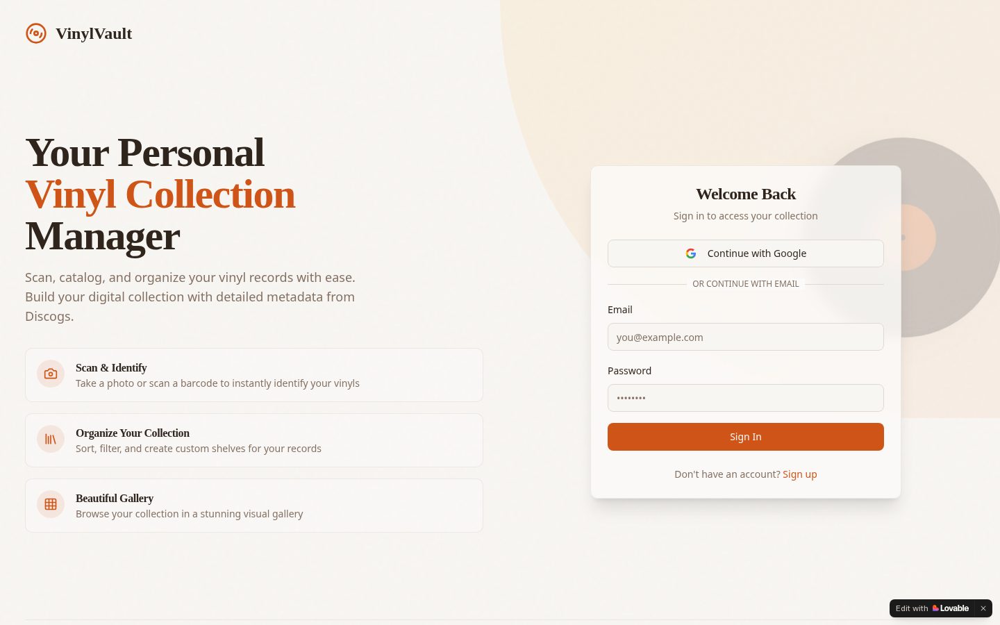 VinylVault Homepage