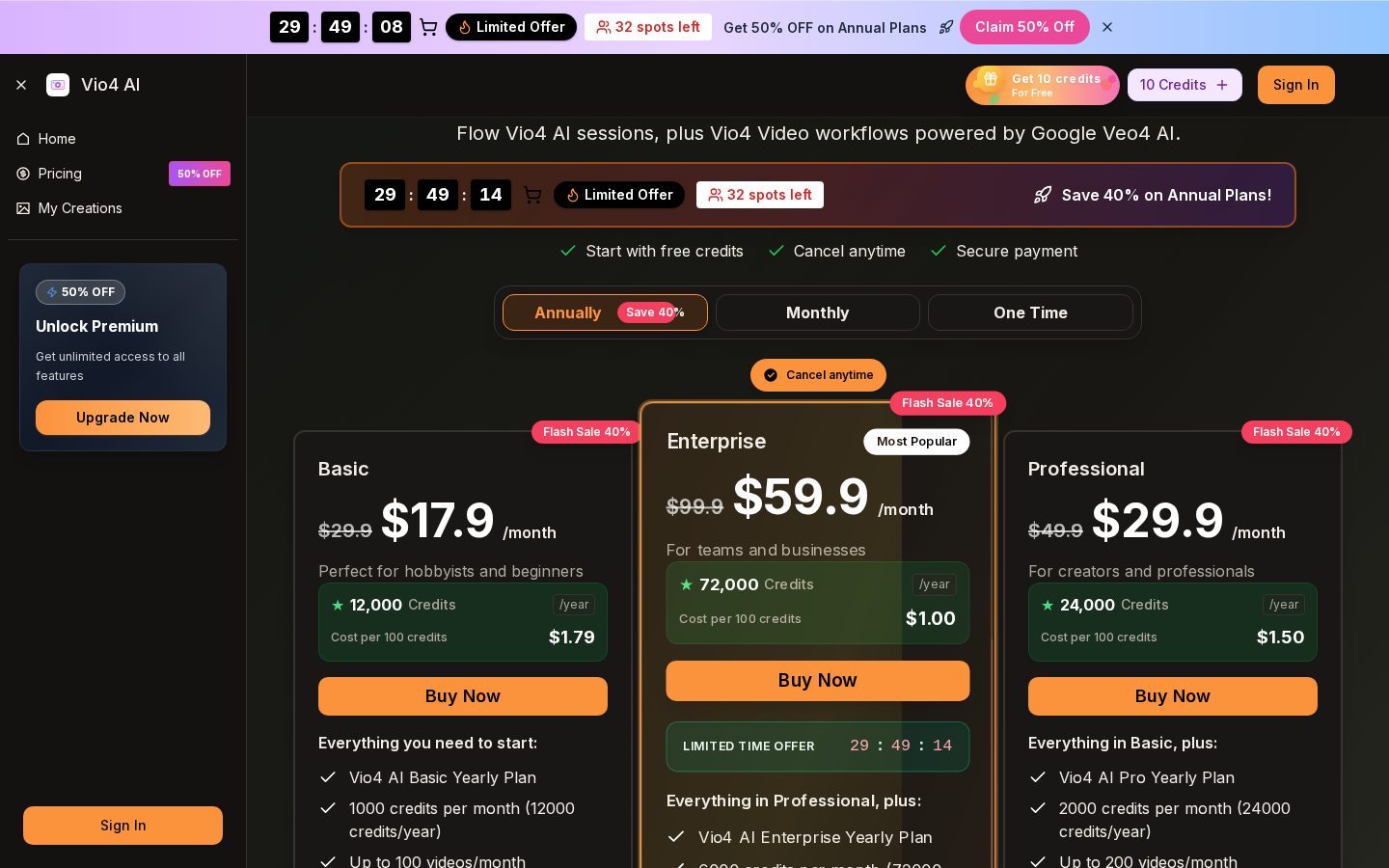 vio4 video ai Pricing