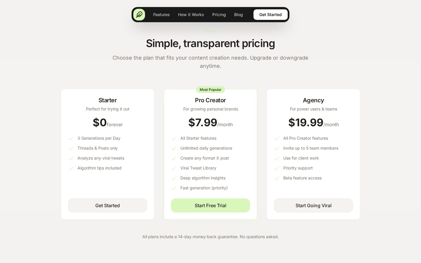 ViralOnX Pricing