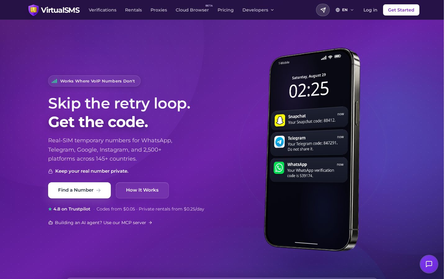 VirtualSMS Homepage