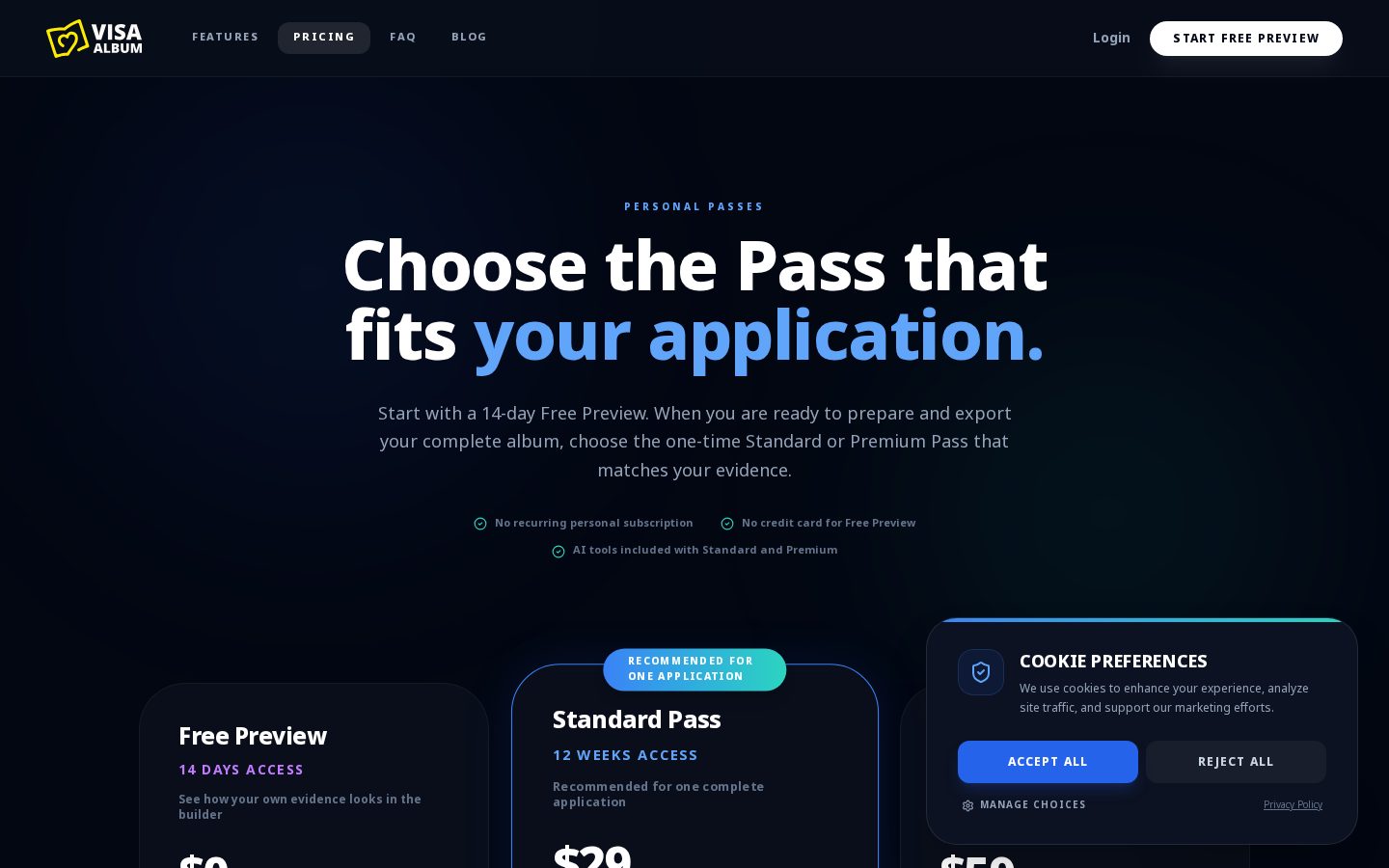 VisaAlbum Pricing