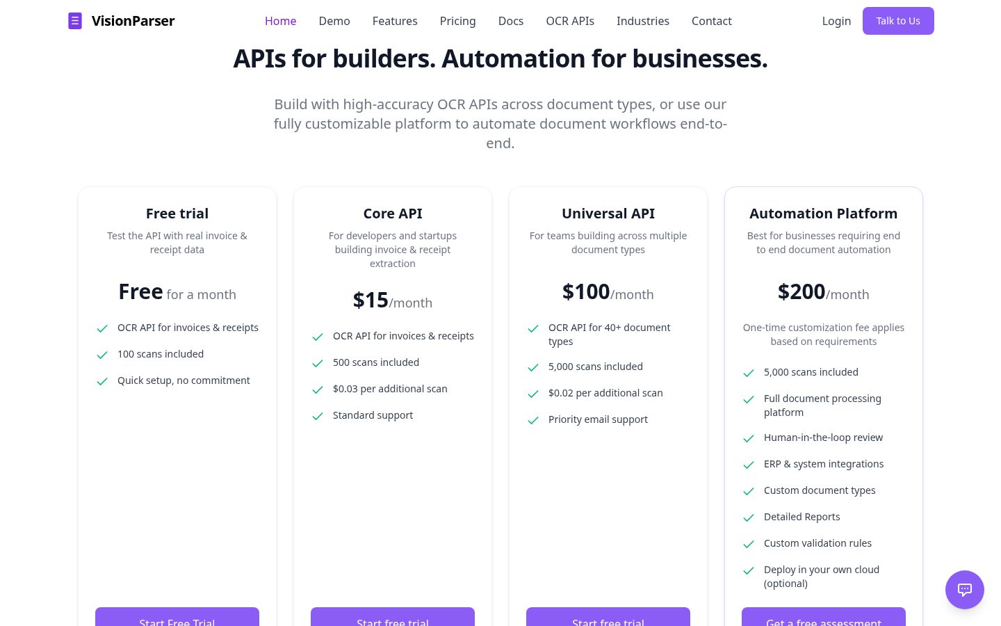 VisionParser Pricing