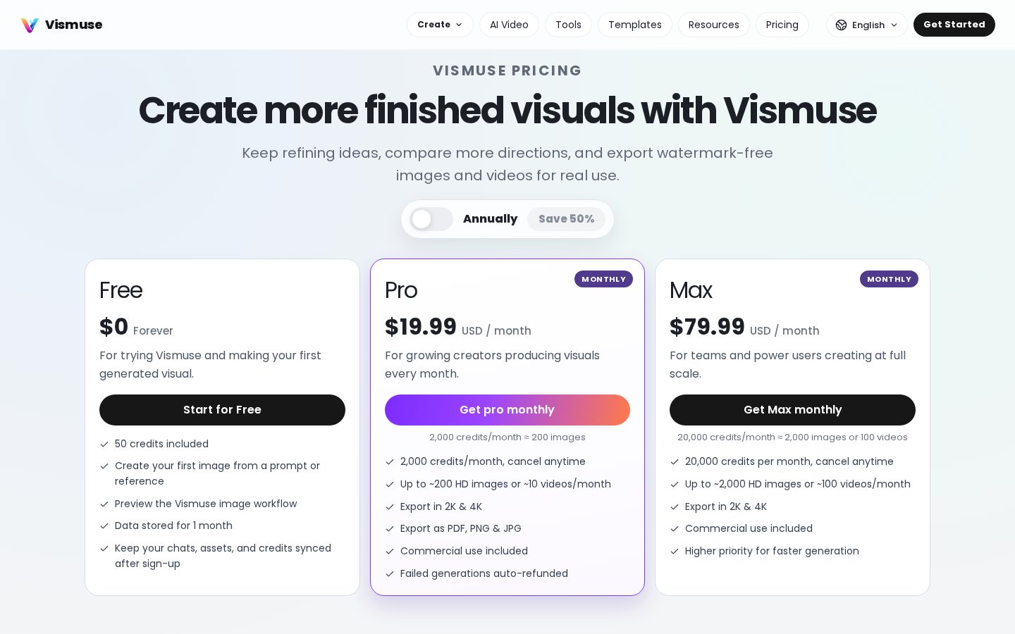 Vismuse Pricing