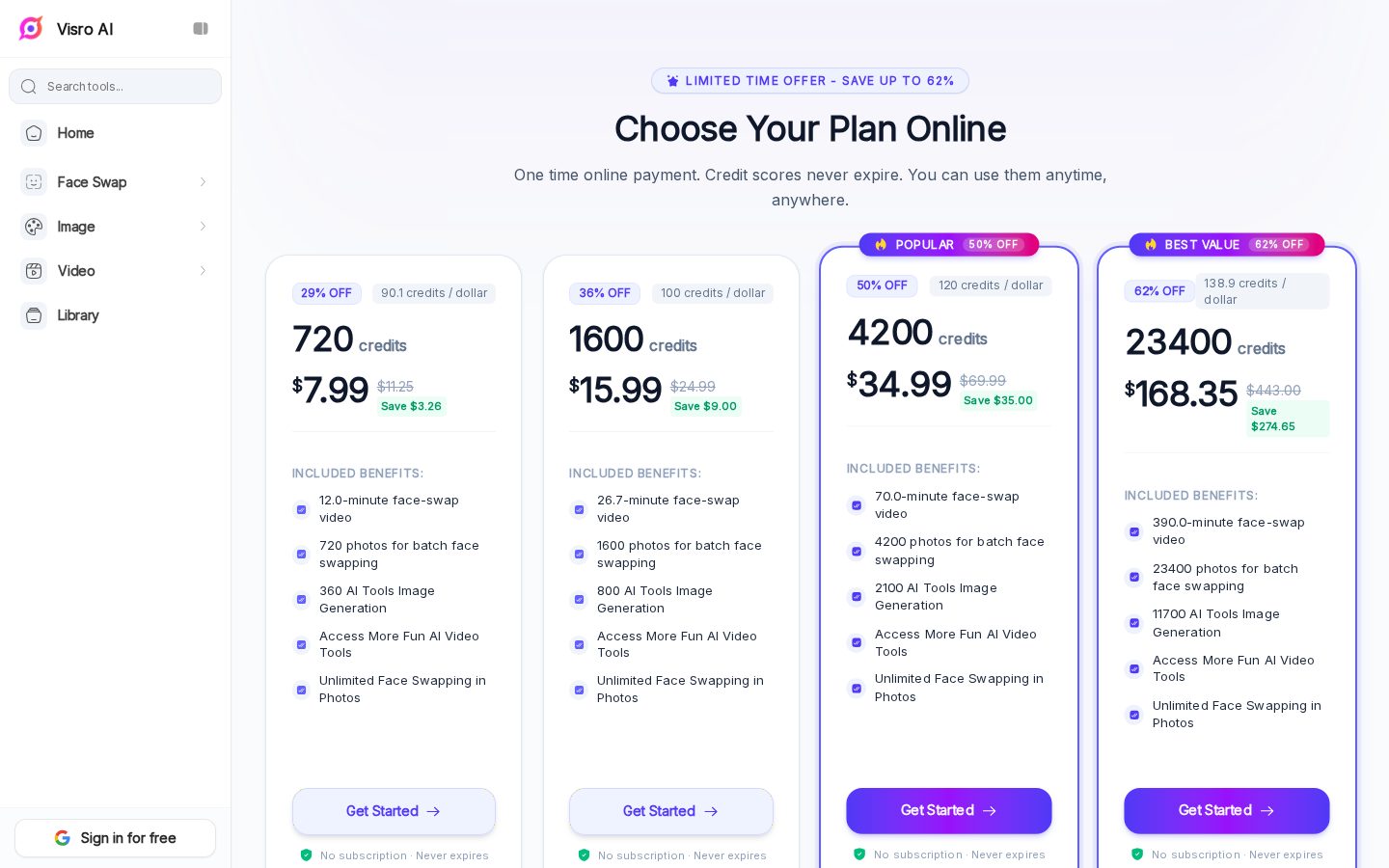 Visro AI Pricing