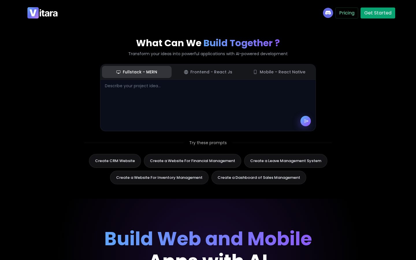 Vitara AI Homepage
