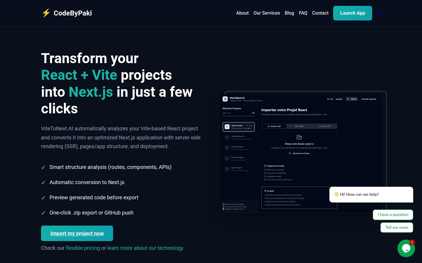 ViteToNext.AI Homepage