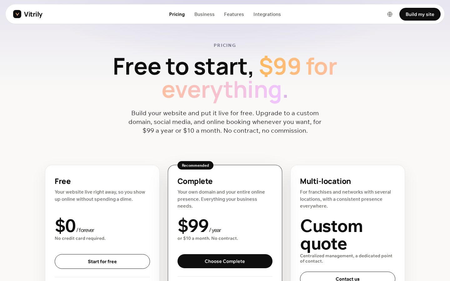 Vitrily Pricing