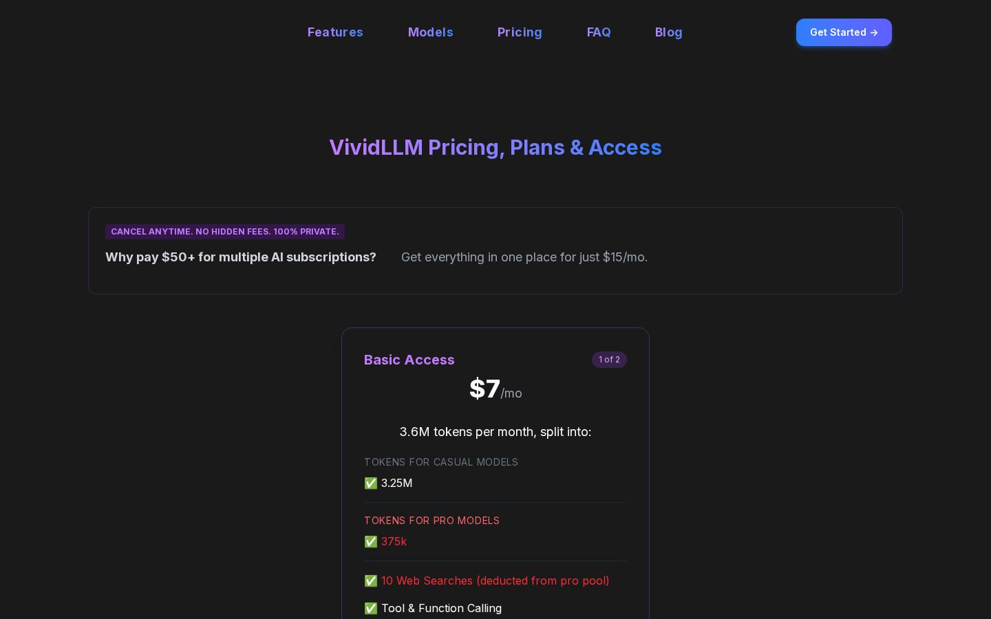 VividLLM Pricing