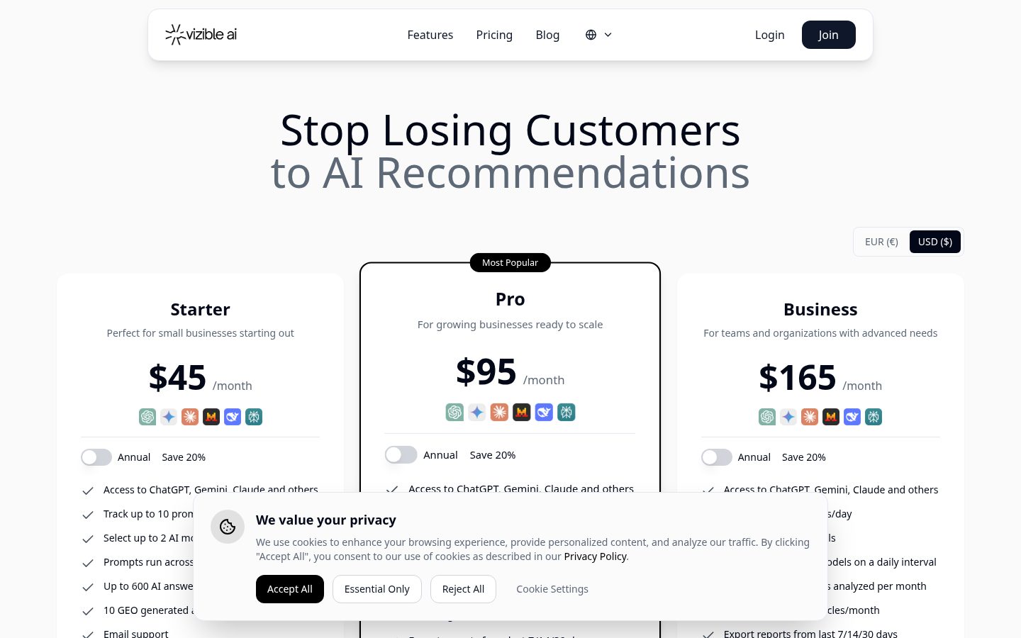 Vizible AI Pricing