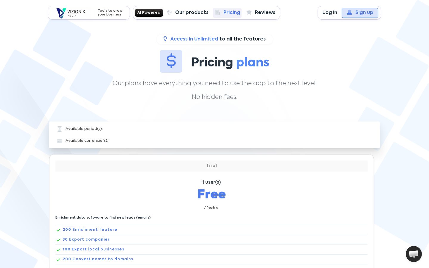 Vizionik Media Pricing