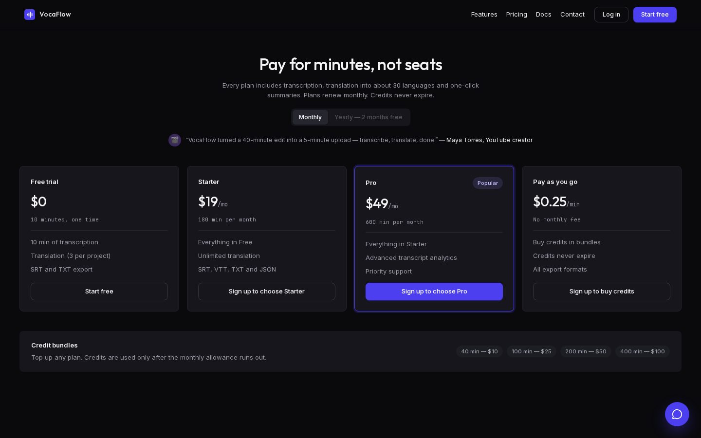 Vocaflow AI Pricing
