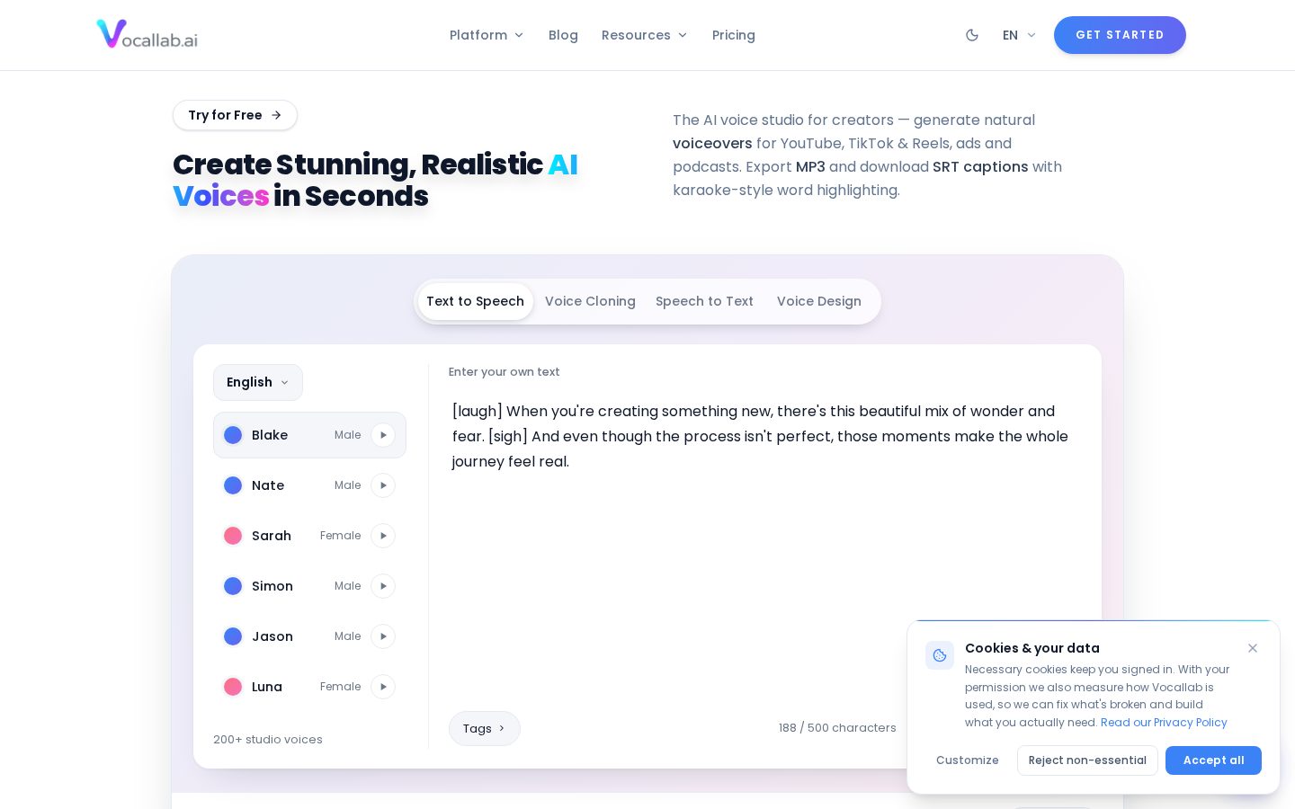 VocalLab AI Homepage