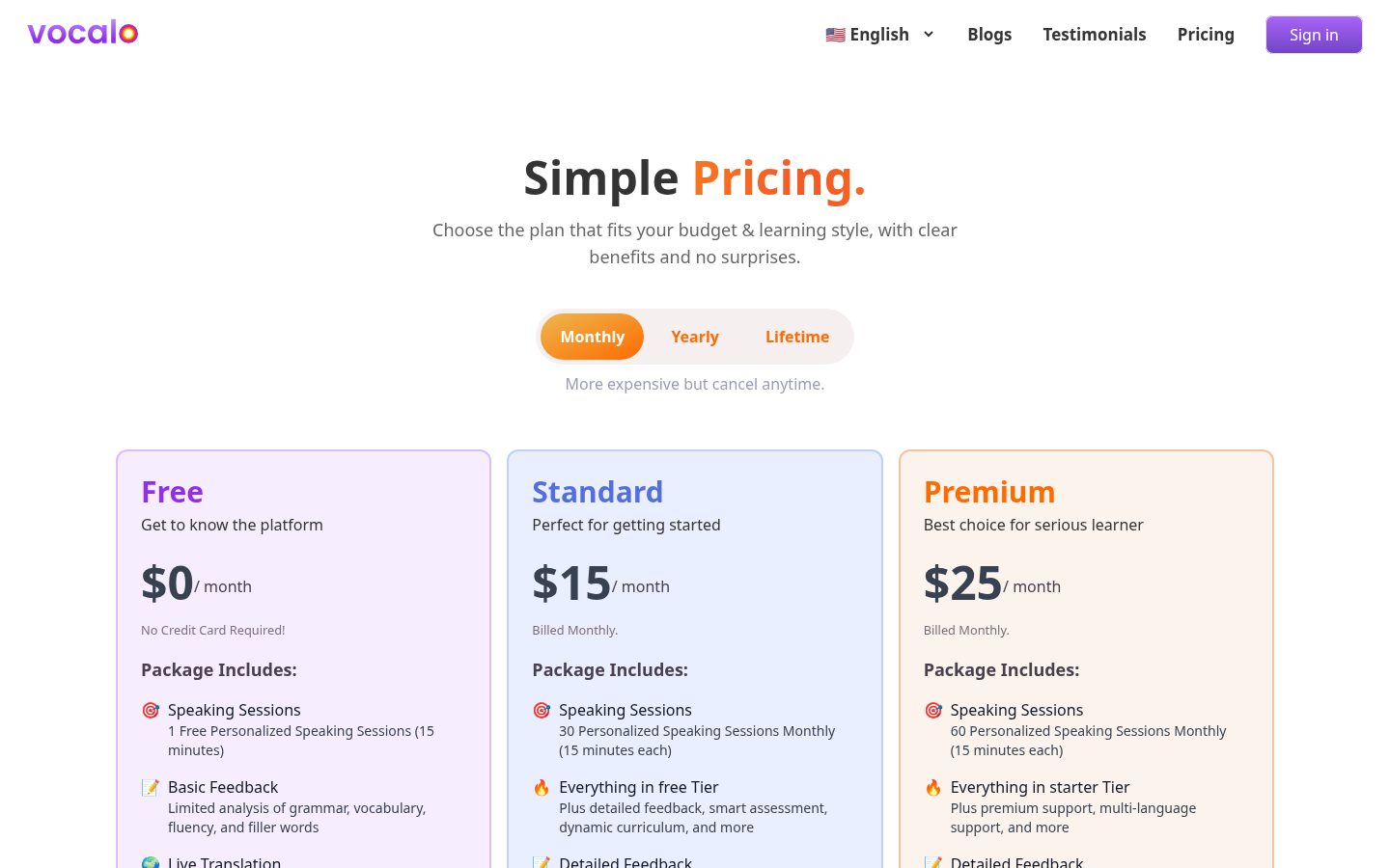 Vocalo Pricing