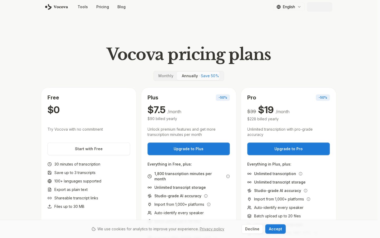 Vocova Pricing
