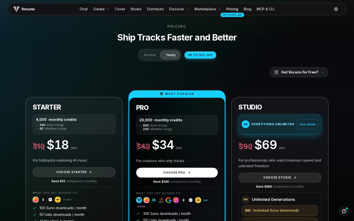 Vocuno Pricing