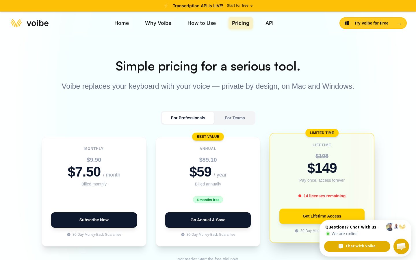 Voibe Pricing