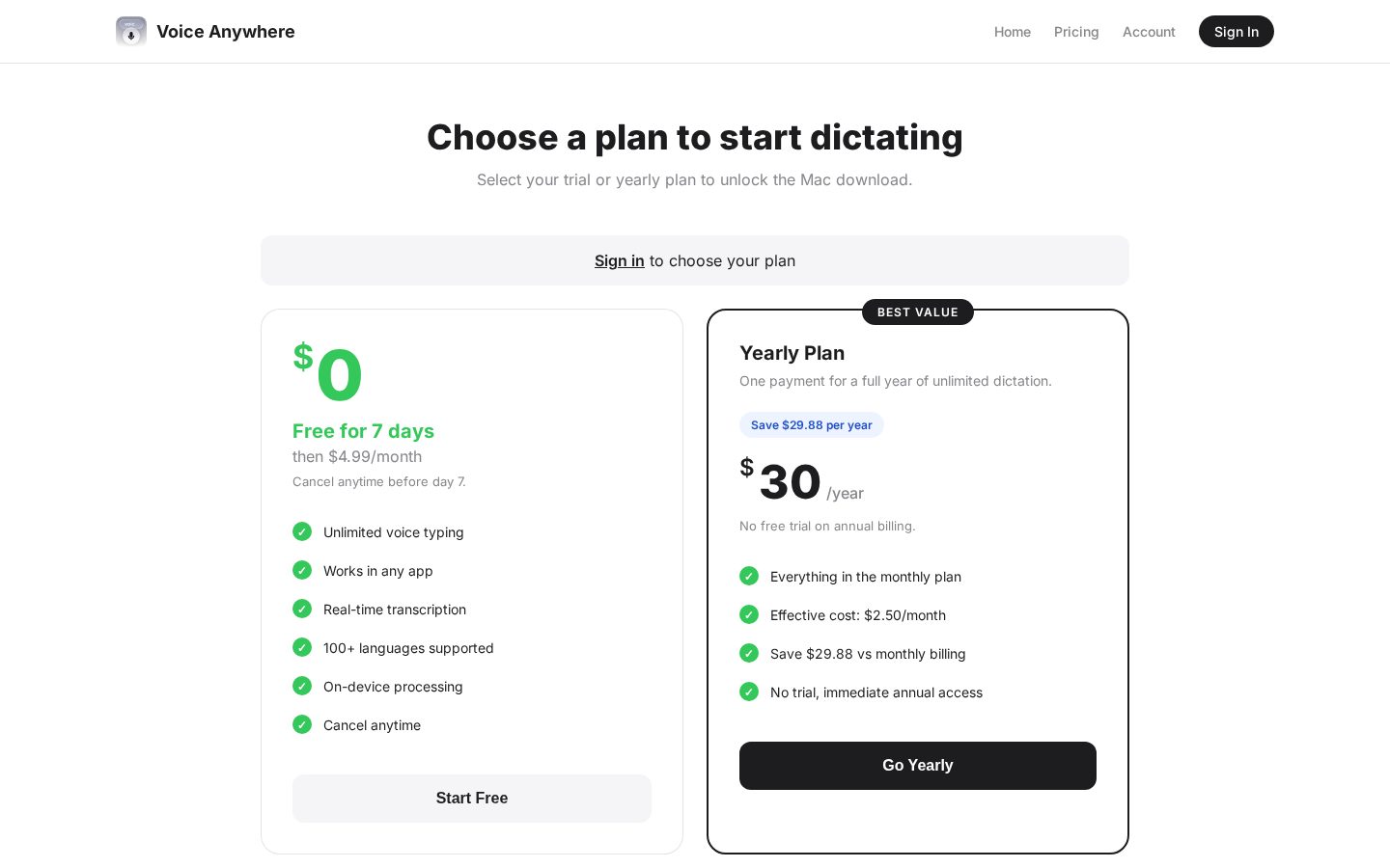 Voice Anywhere Pricing