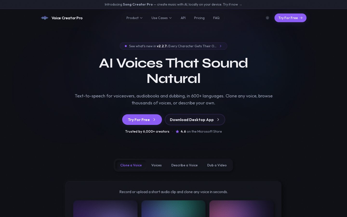 Voice Creator Pro Homepage
