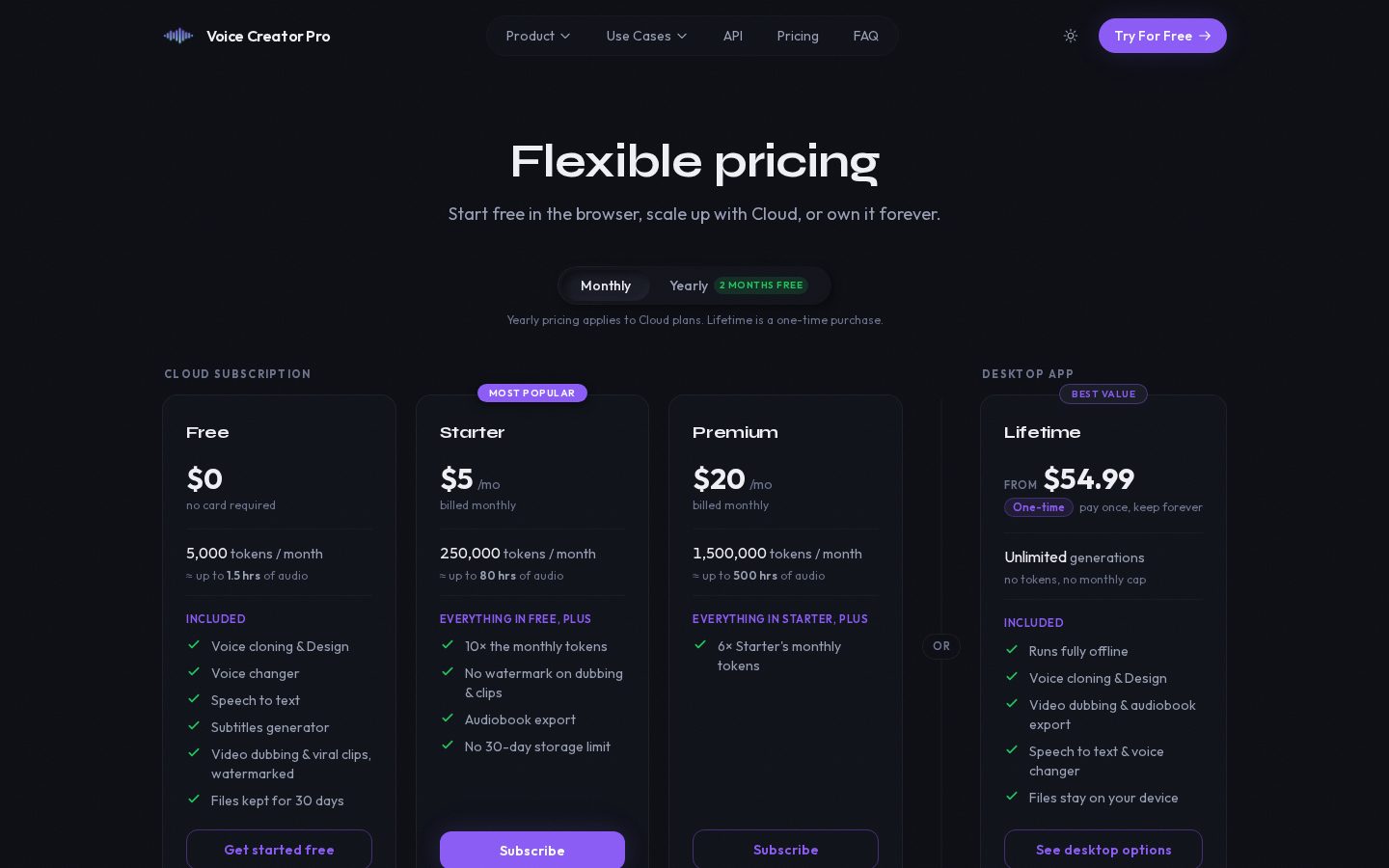 Voice Creator Pro Pricing