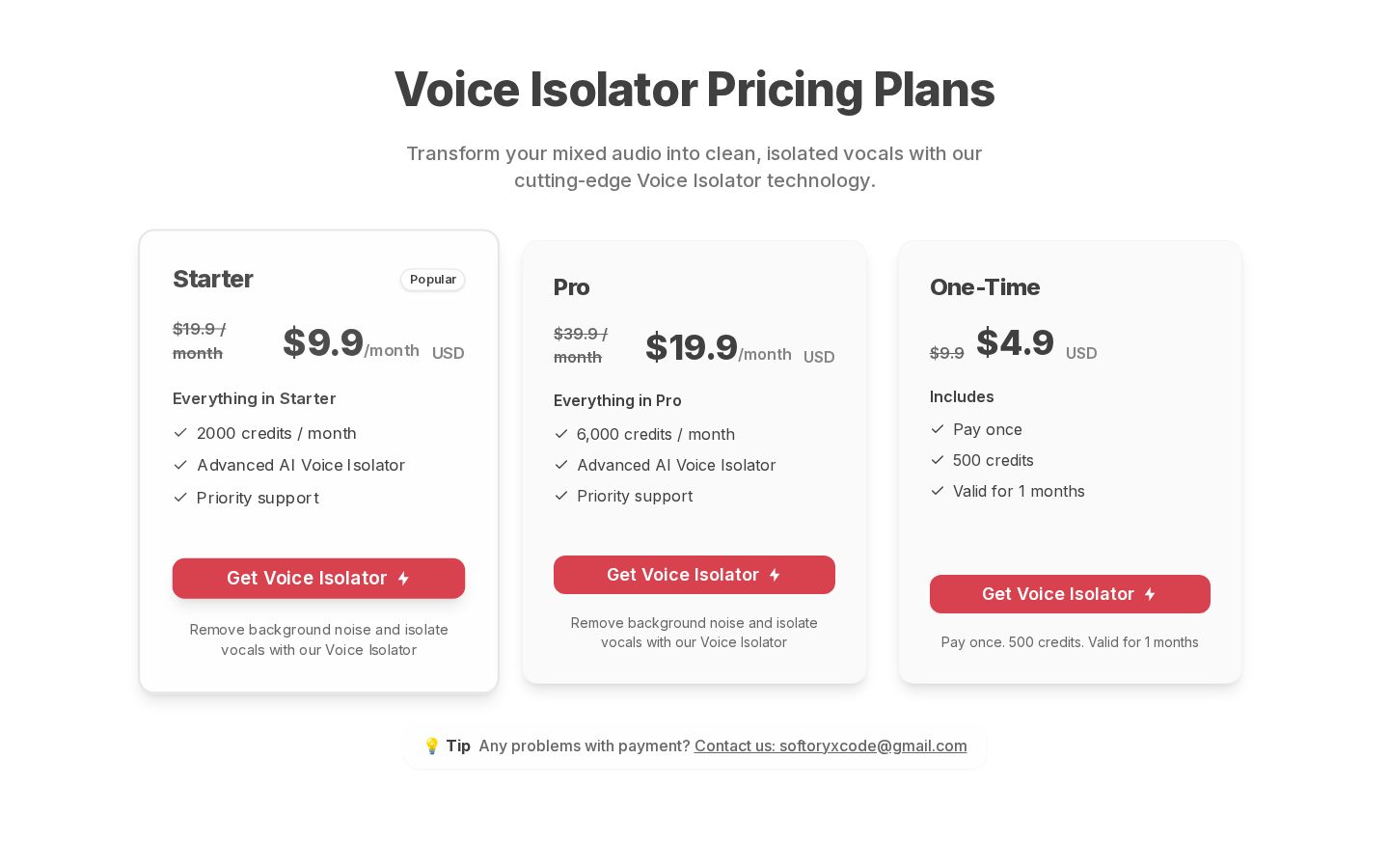 Voice Isolator Pricing