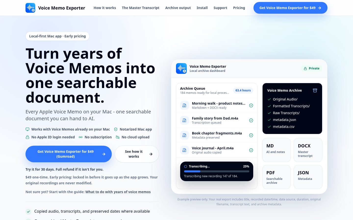 Voice Memo Exporter Homepage
