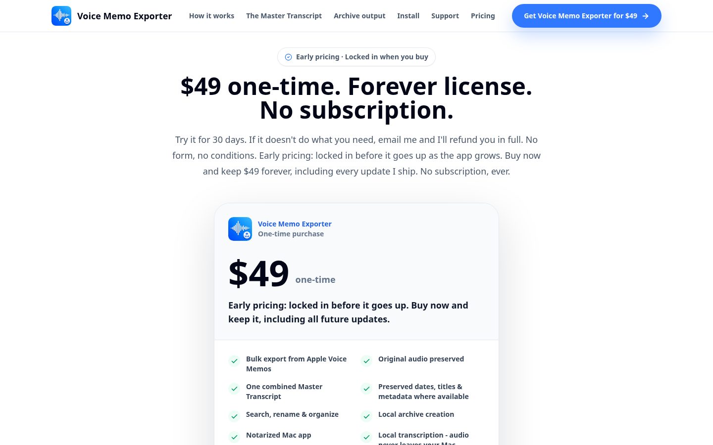Voice Memo Exporter Pricing
