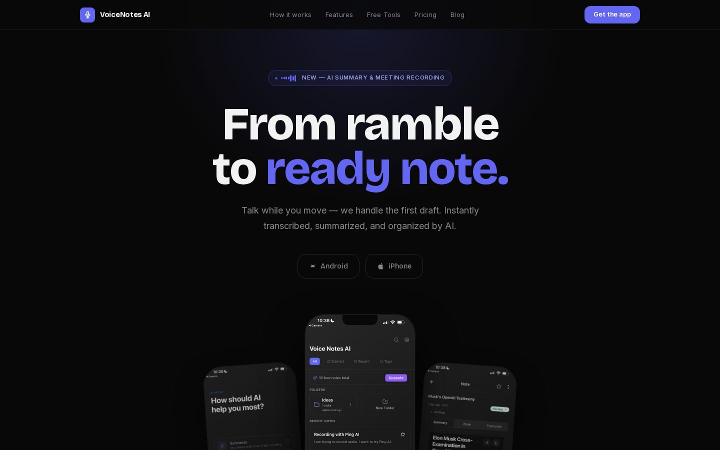 Voice Notes AI Homepage