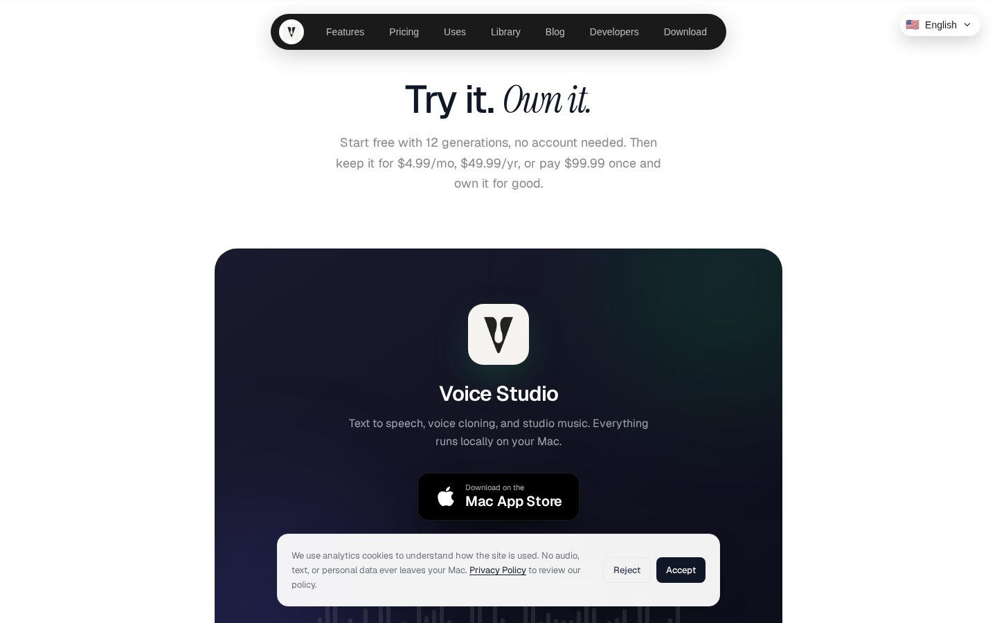 Voice Studio Pricing