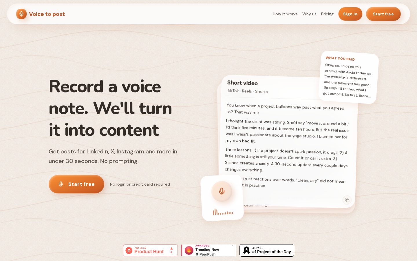 Voice to Post Homepage