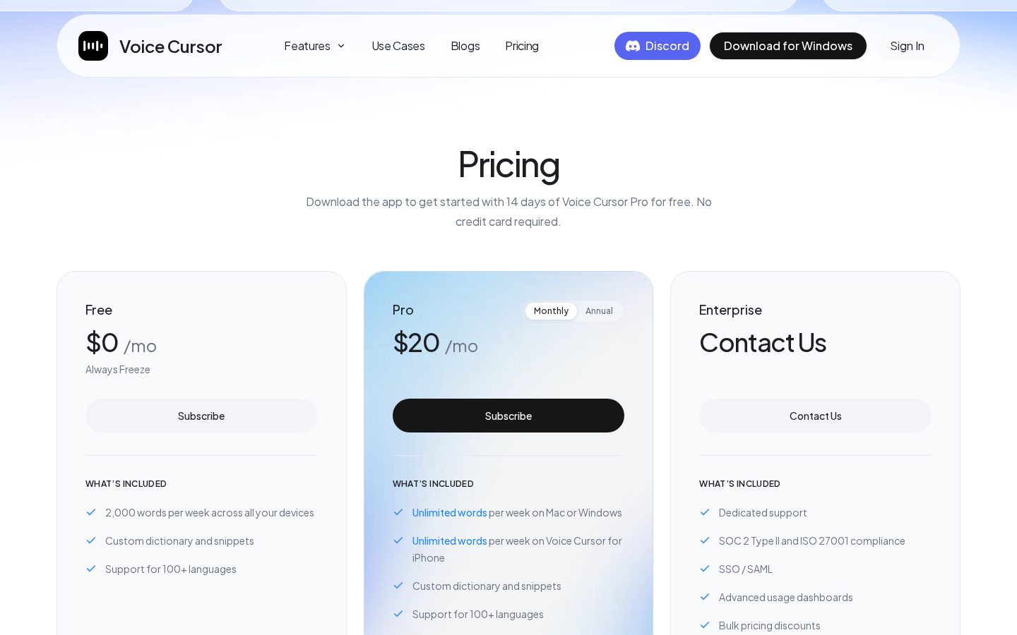 VoiceCursor AI Pricing