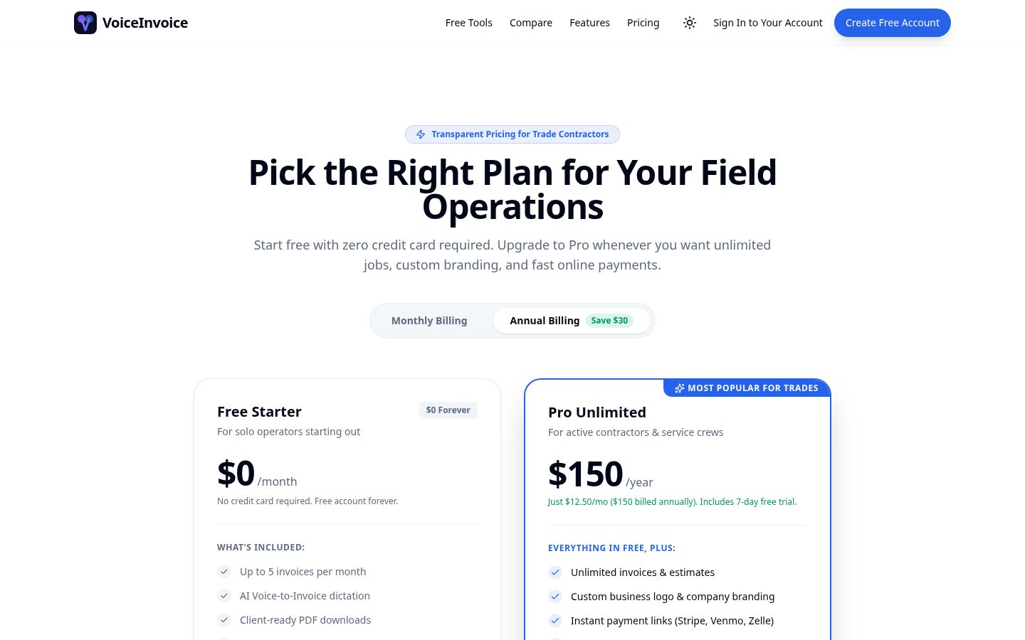 VoiceInvoice Pricing