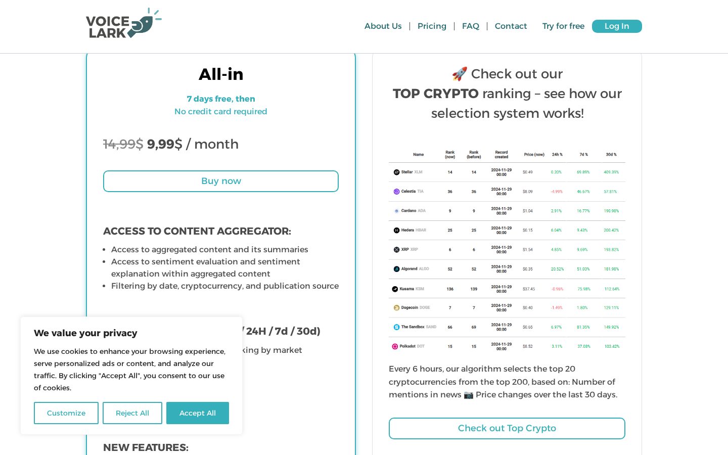 VoiceLark Pricing