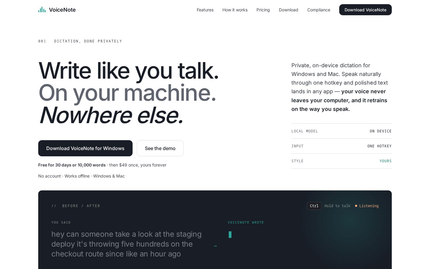 VoiceNote Homepage