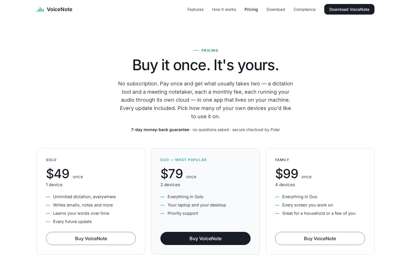 VoiceNote Pricing