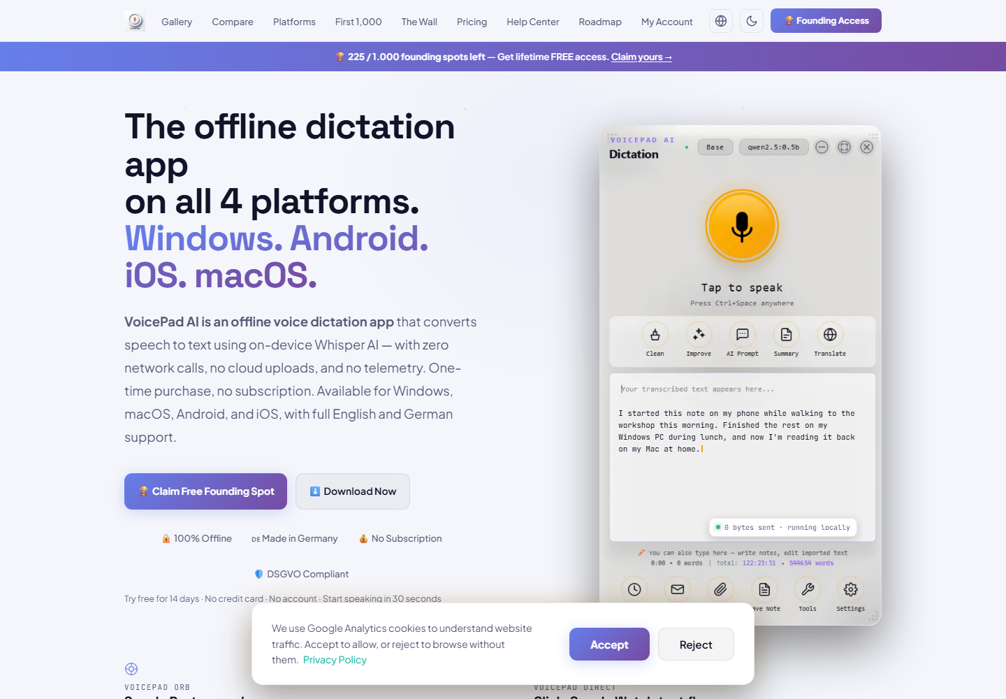 VoicePad AI homepage