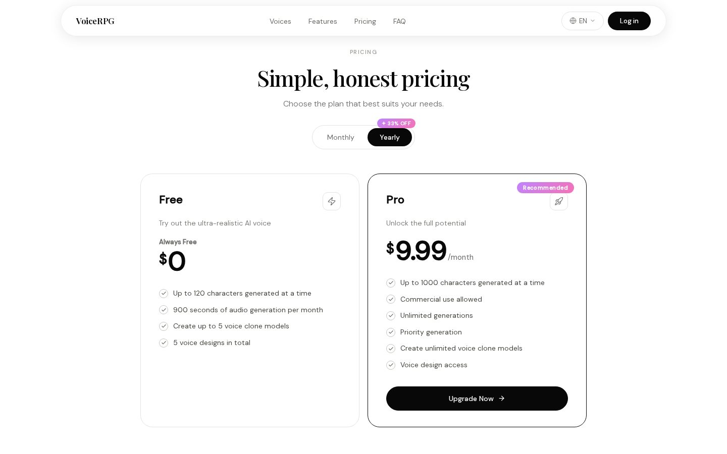 VoiceRPG Pricing