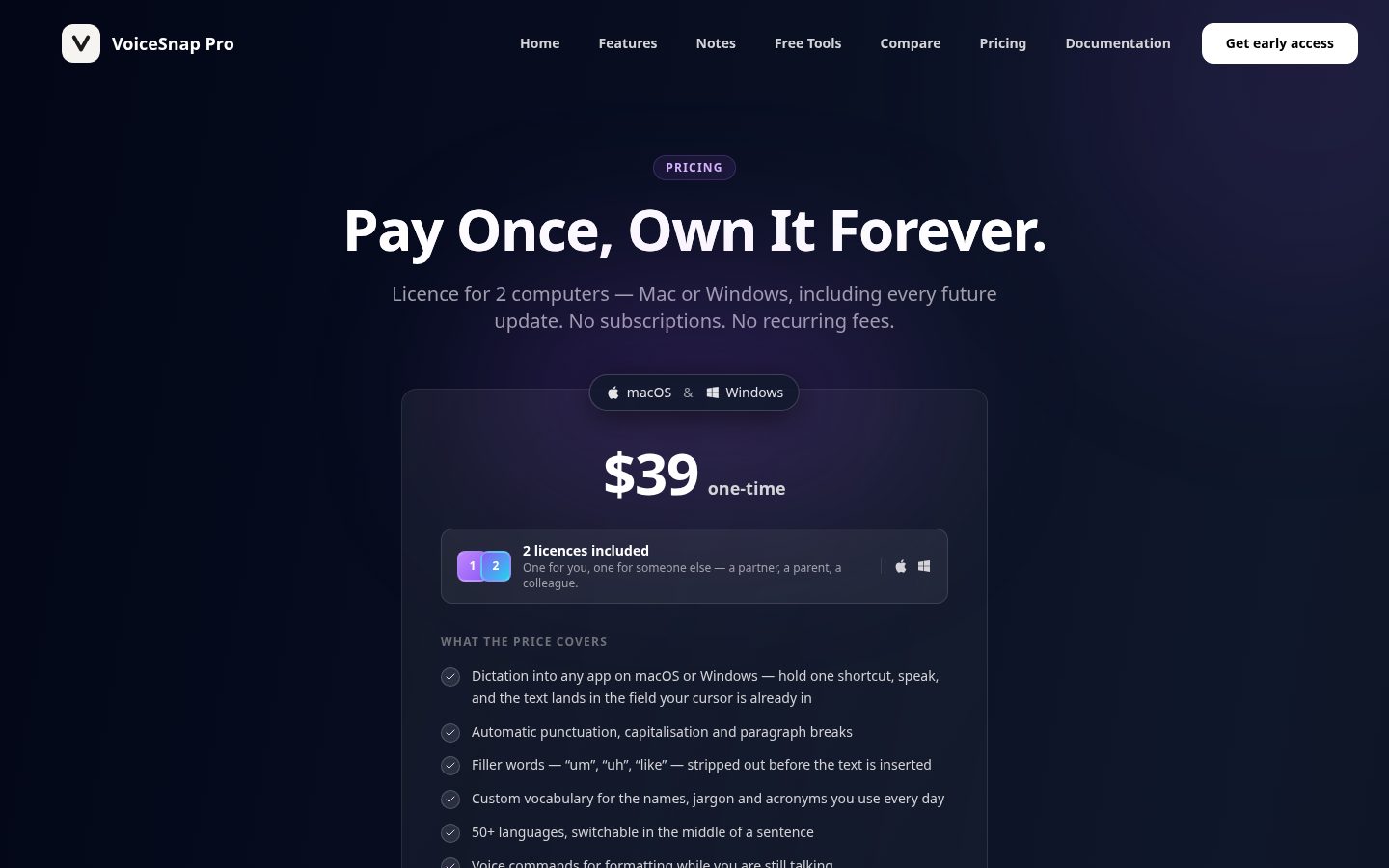 VoiceSnap Pro Pricing