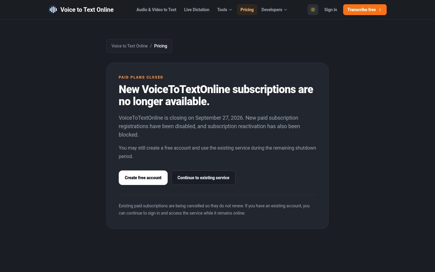 VoiceToTextOnline Pricing