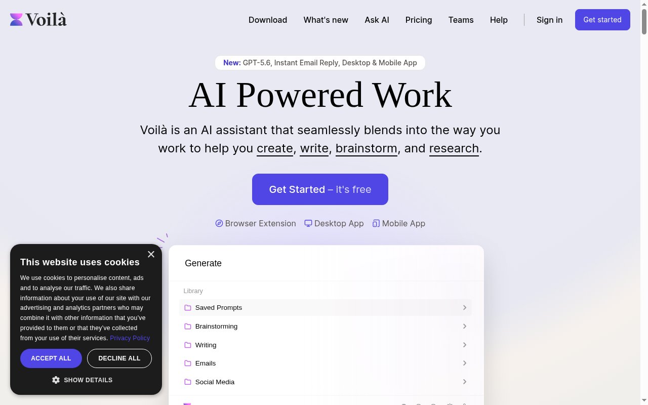 Voilà AI Assistant homepage
