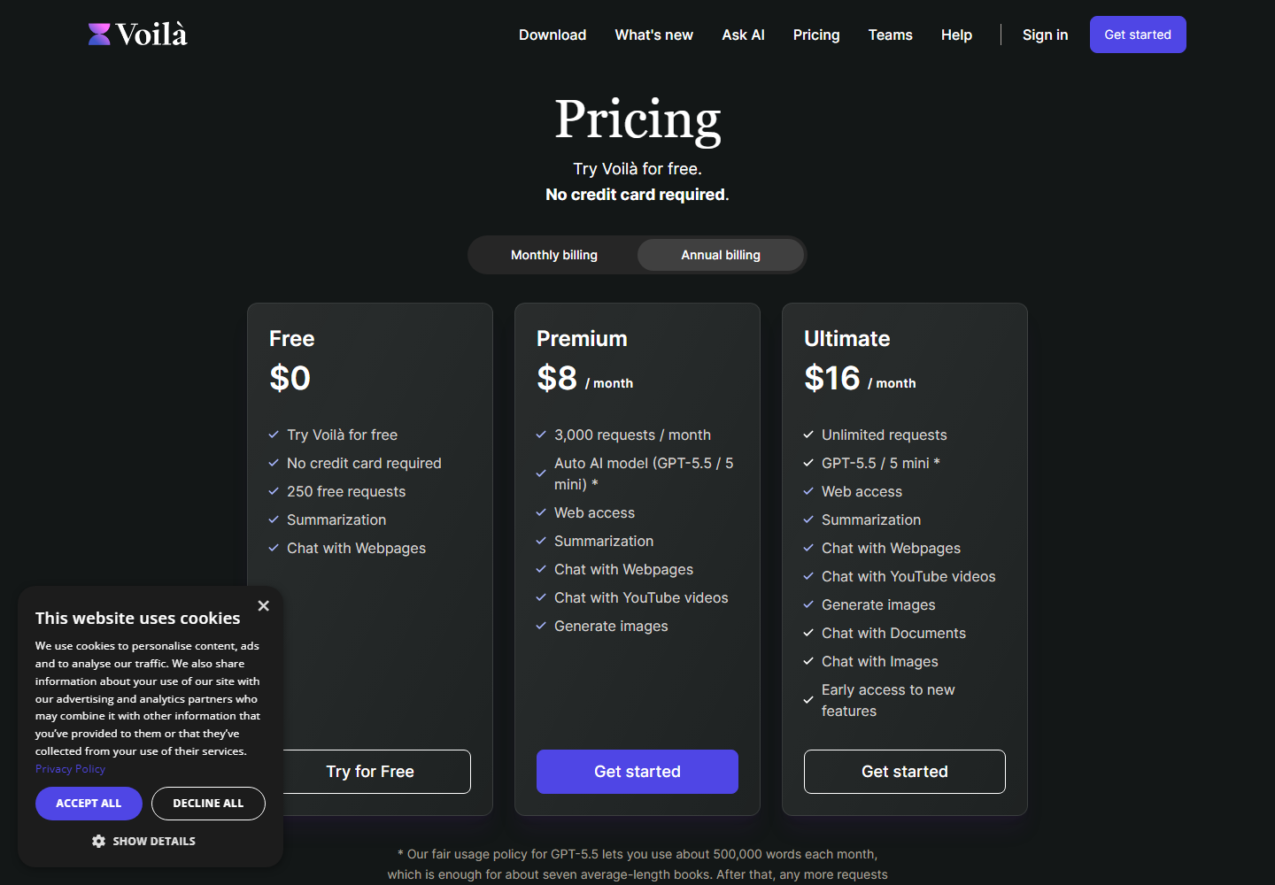 Voilà AI Assistant pricing